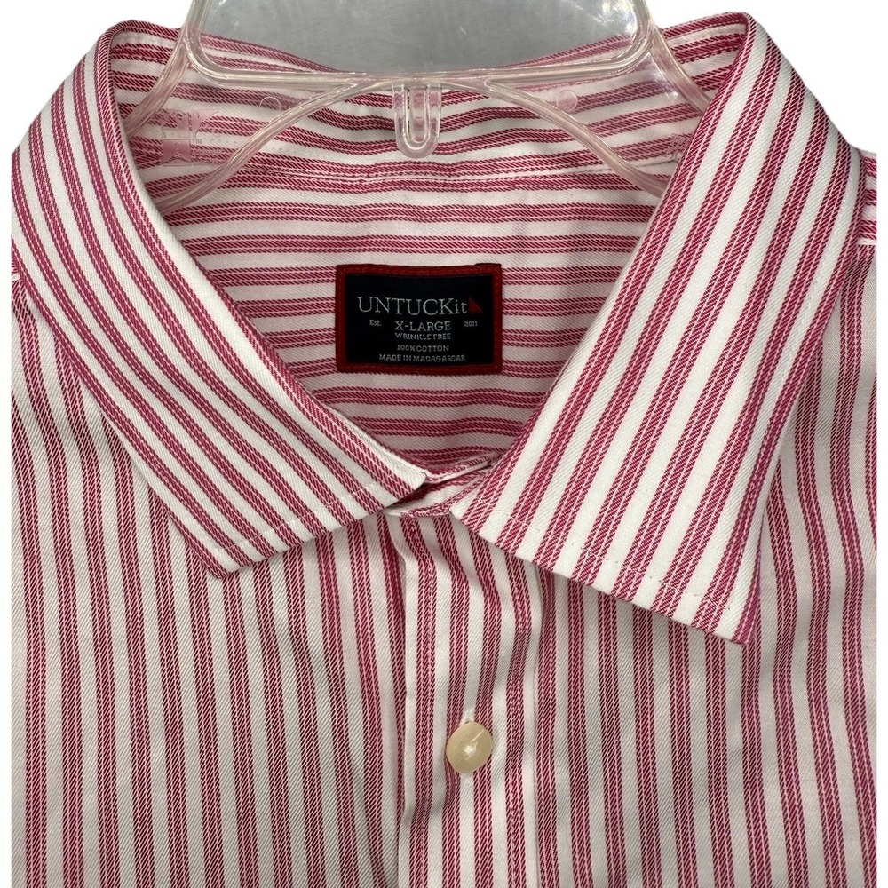 Untuckit Men's XL Red White Vertical Stripe Long Sleeve Button Down Cotton Shirt